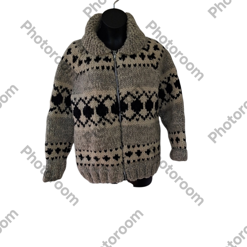 Hand Knit Gray Zip-Up Sweater  - Chunky 3833